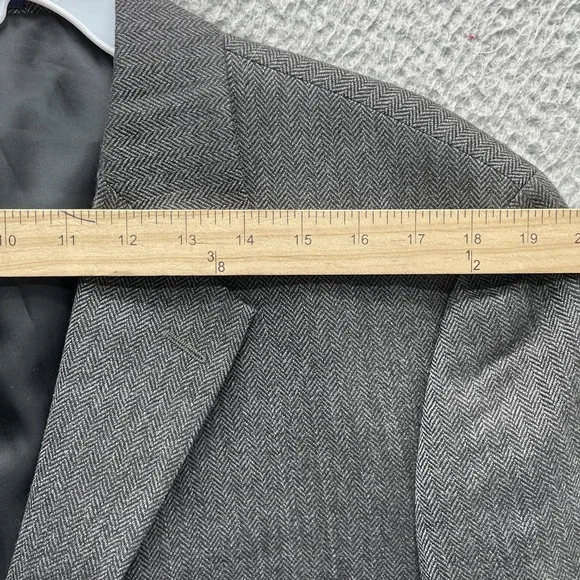 Stafford 100% Wool Blazer Men's 44L Herringbone Elbow Patch Corp Business Career